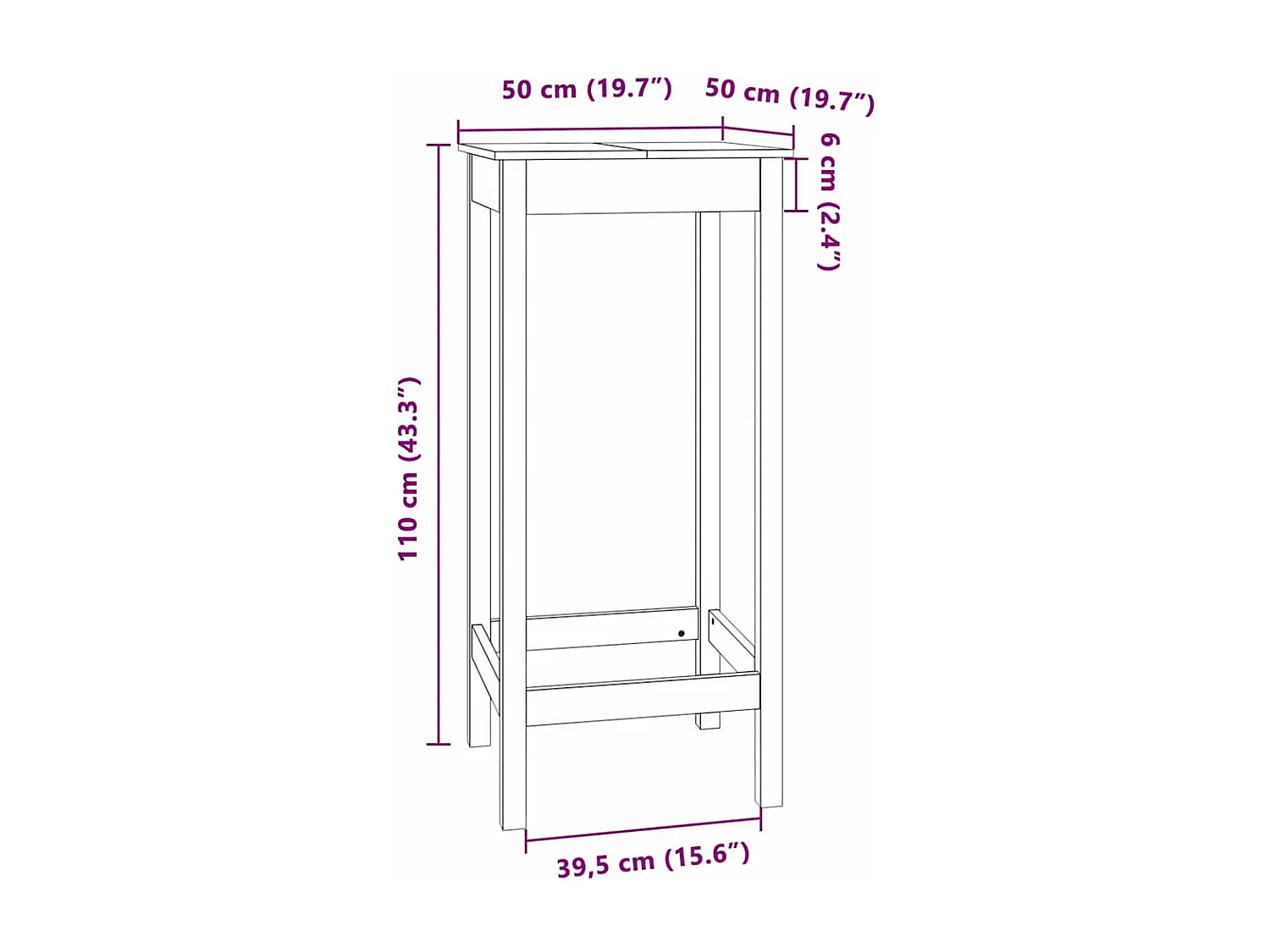 Table de bar 50x50x110 cm bois massif de pin