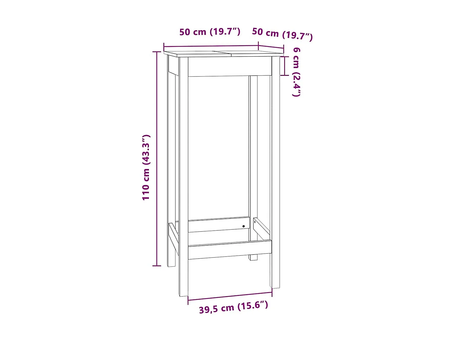 Table de bar 50x50x110 cm bois massif de pin