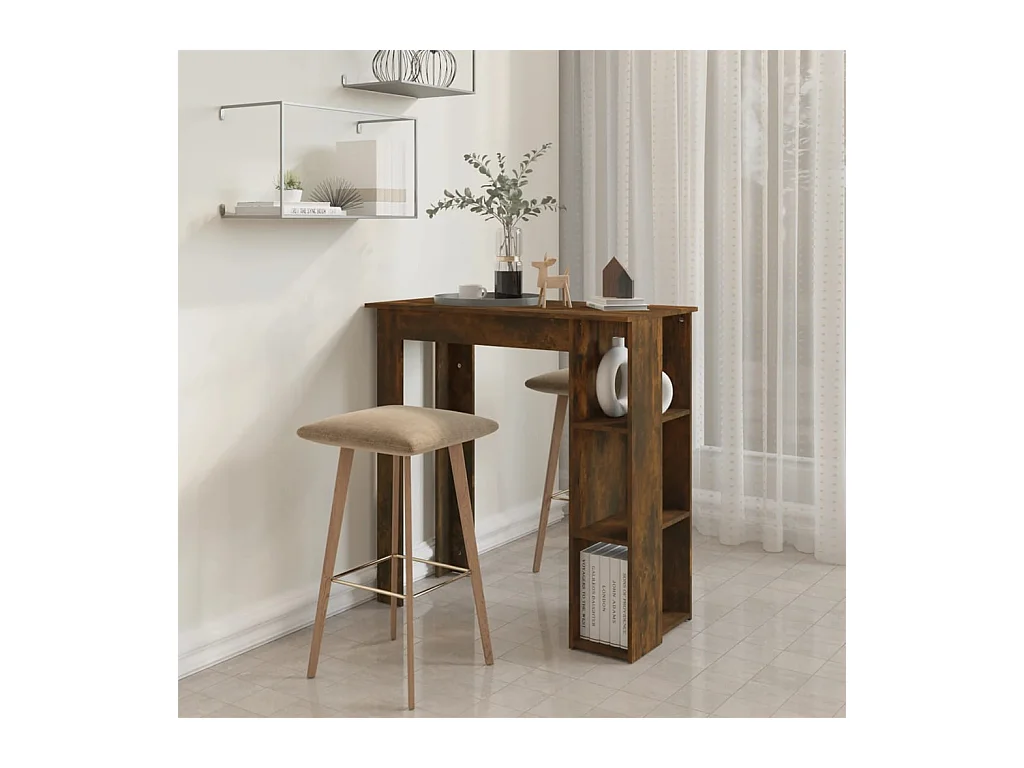 Bartafel met schap 102x50x103,5 cm bewerkt hout gerookt eiken