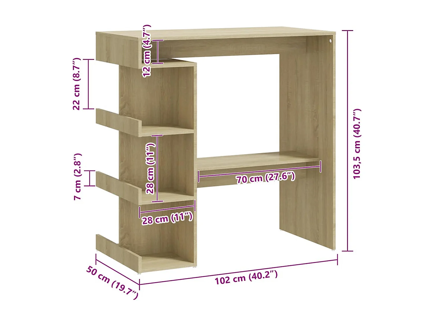 Table de bar étagère de rangement Chêne sonoma Bois ingénierie