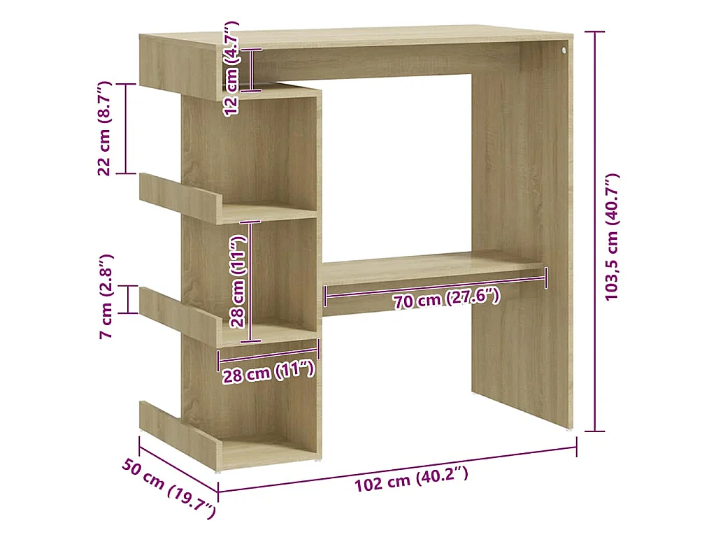 Bartafel met opbergrek 100x50x101,5 cm hout sonoma eiken