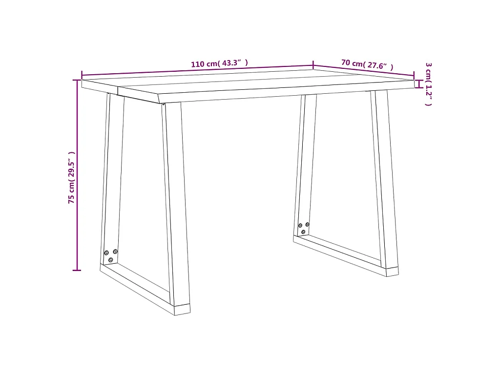 Tavolo da Pranzo Bordi Vivi 110x70x75 cm Legno Massello Acacia
