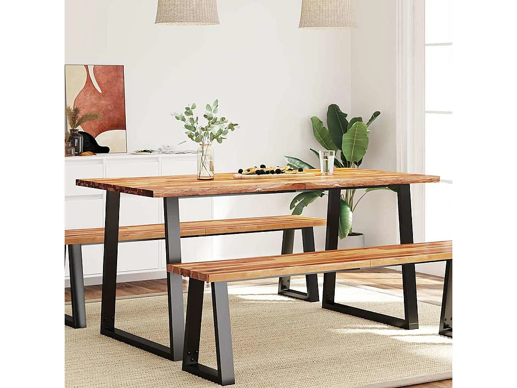 Eettafel met natuurlijke rand 160x80x75 cm massief acaciahout