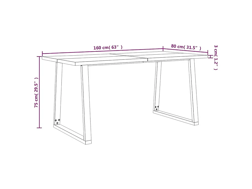 Eettafel met natuurlijke rand 160x80x75 cm massief acaciahout