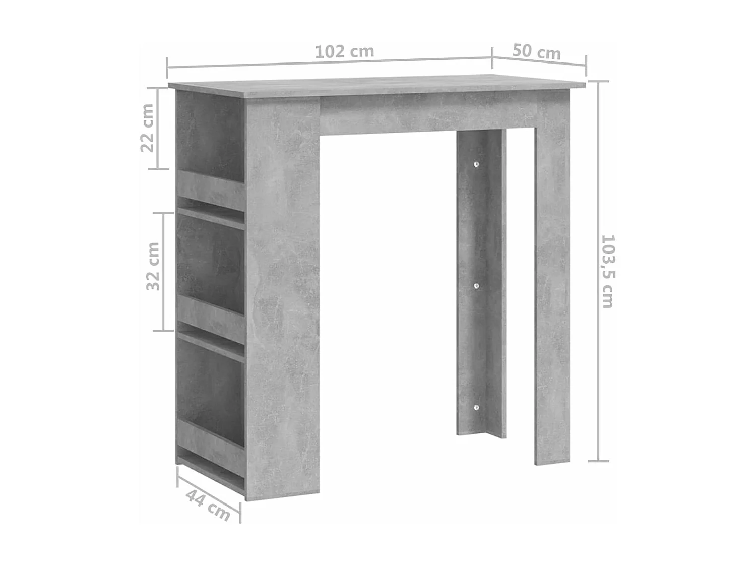 Table de bar à étagère de rangement Gris béton 102x50x103,5 cm