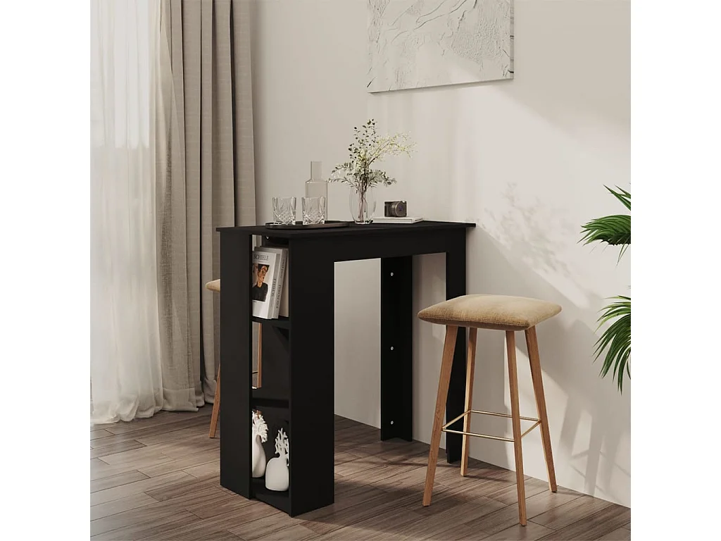 Mesa bar con estante madera contrachapada negro 102x50x103,5 cm