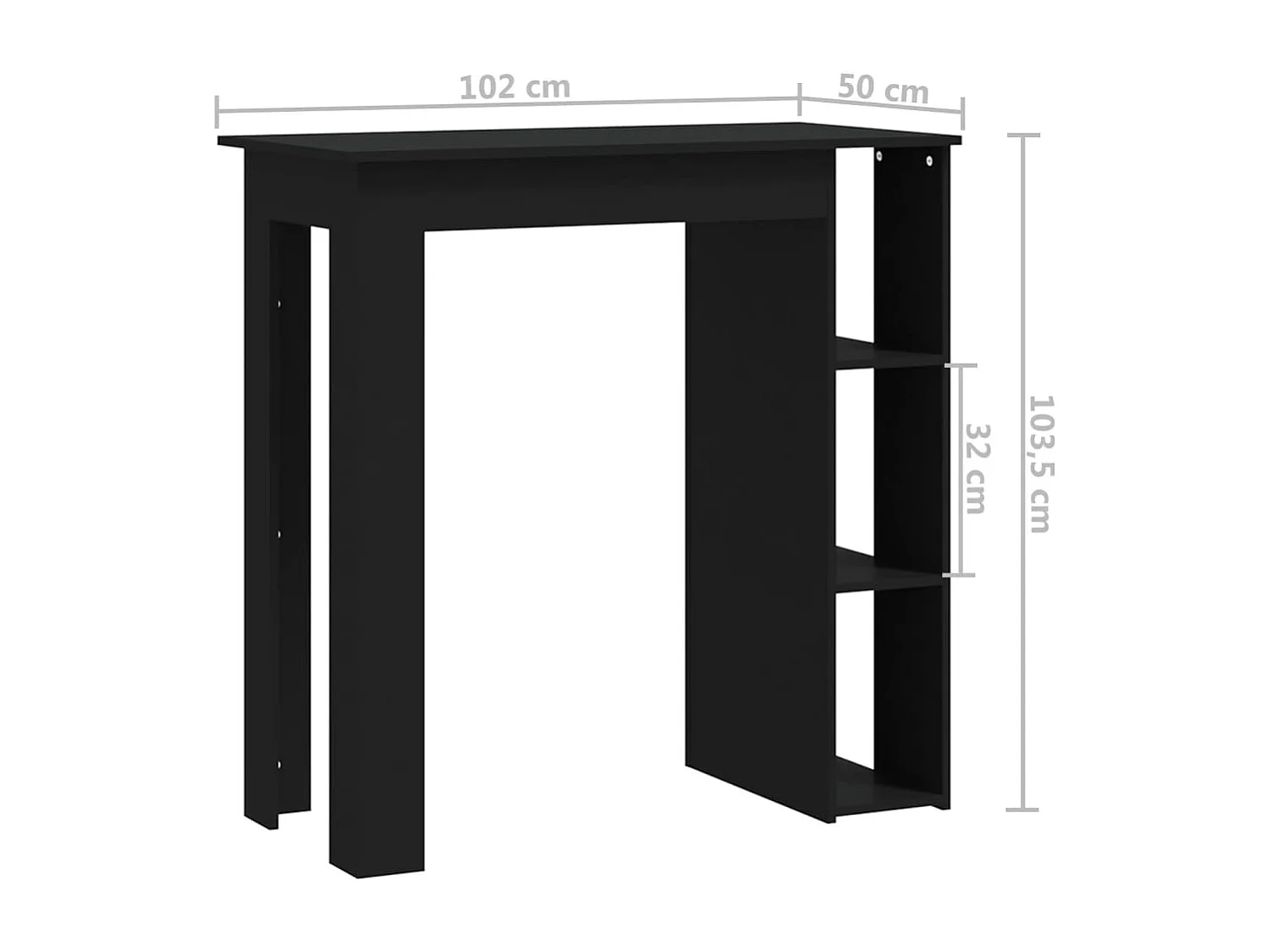 Mesa bar con estante madera contrachapada negro 102x50x103,5 cm