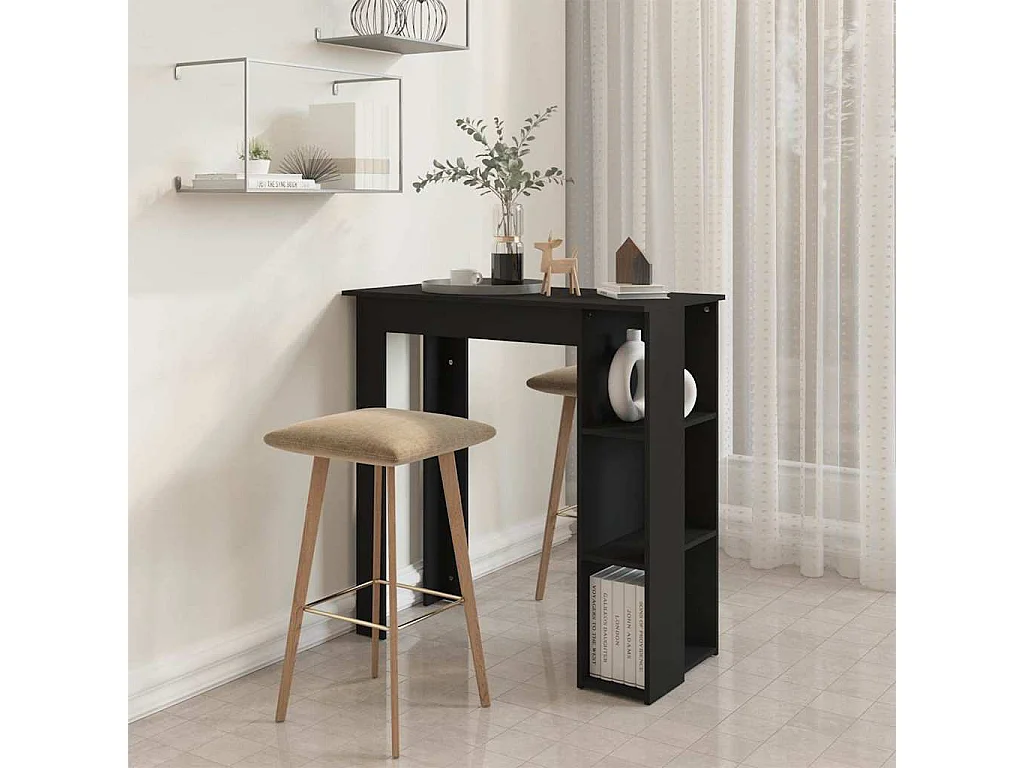 Mesa bar con estante madera contrachapada negro 102x50x103,5 cm