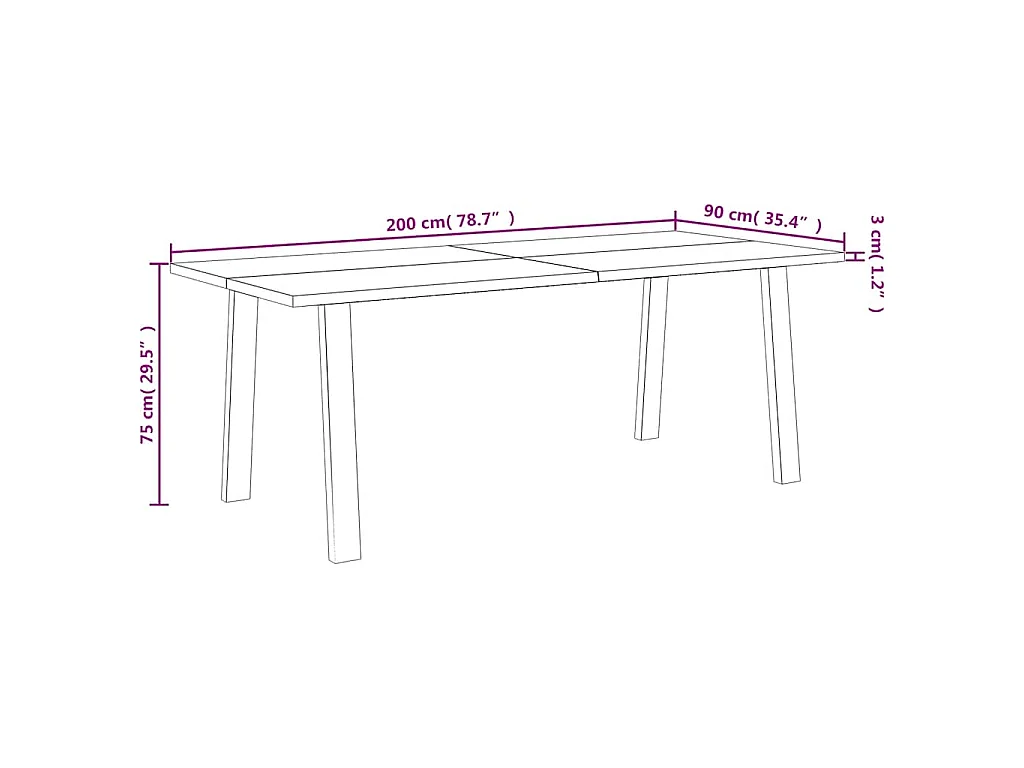 Table à manger 200x90x75 cm bois d'acacia solide