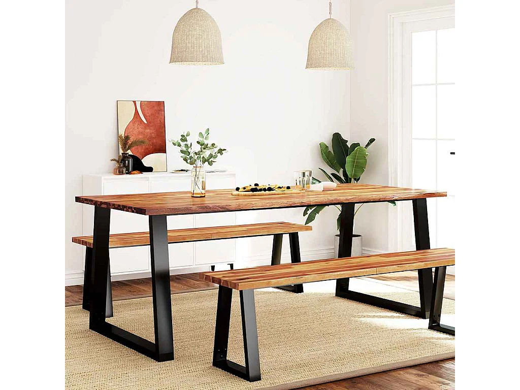 Mesa de comedor con borde vivo madera maciza acacia 200x90x75cm