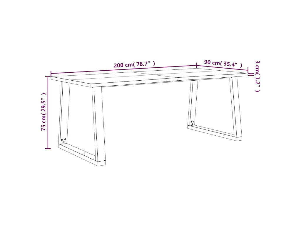 Mesa de comedor con borde vivo madera maciza acacia 200x90x75cm