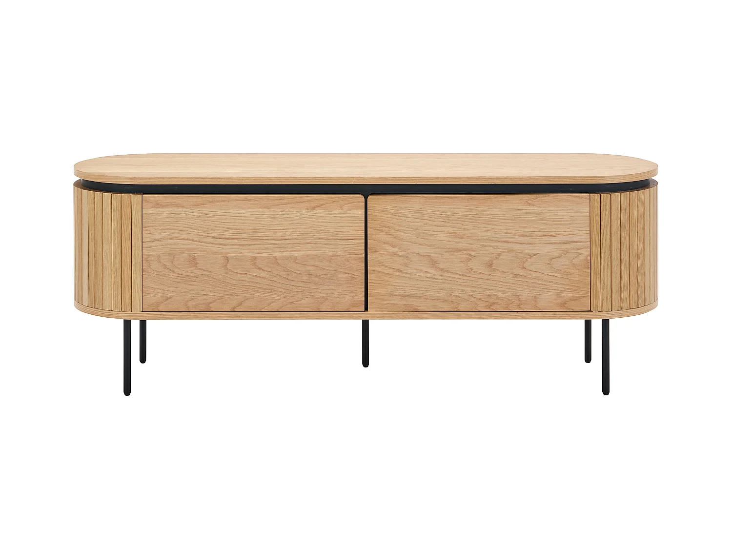 Mueble TV con 2 puertas chapado en roble y metal - Natural claro y Negro - CARDIONA