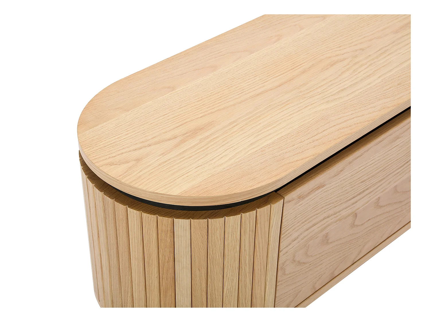 Mueble TV con 2 puertas chapado en roble y metal - Natural claro y Negro - CARDIONA