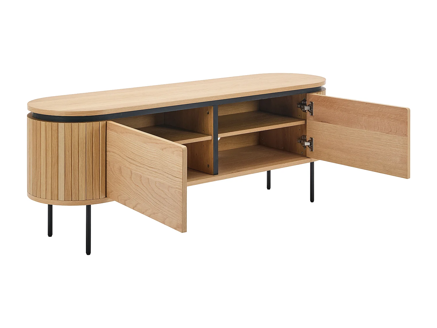 Meuble TV avec 2 portes placage chêne et métal - Naturel clair et Noir - CARDIONA