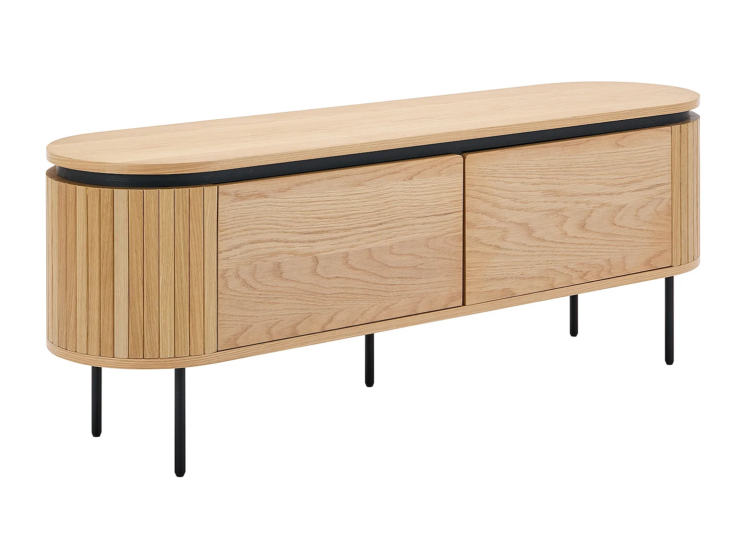 Meuble TV avec 2 portes placage chêne et métal - Naturel clair et Noir - CARDIONA