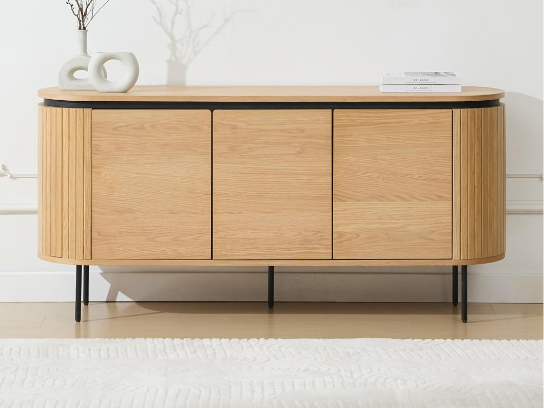 Buffet avec 3 portes placage chêne et métal - Naturel clair et Noir - CARDIONA