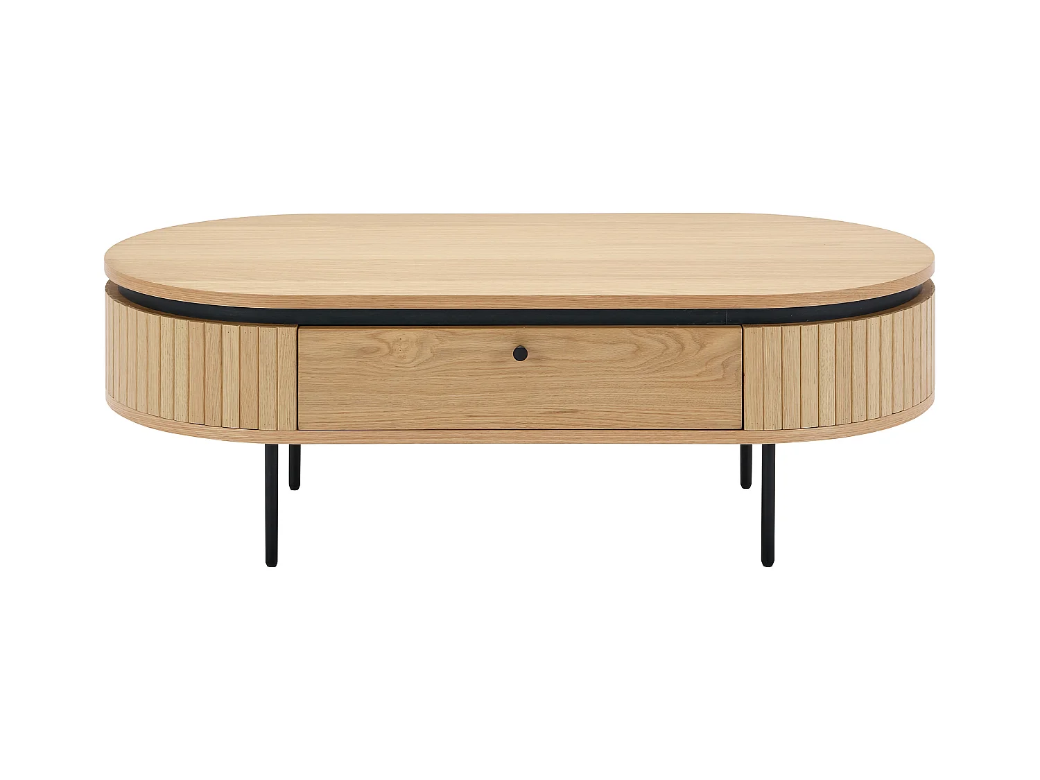 Mesa de centro con 2 cajones chapado en roble y metal - Natural claro y Negro - CARDIONA