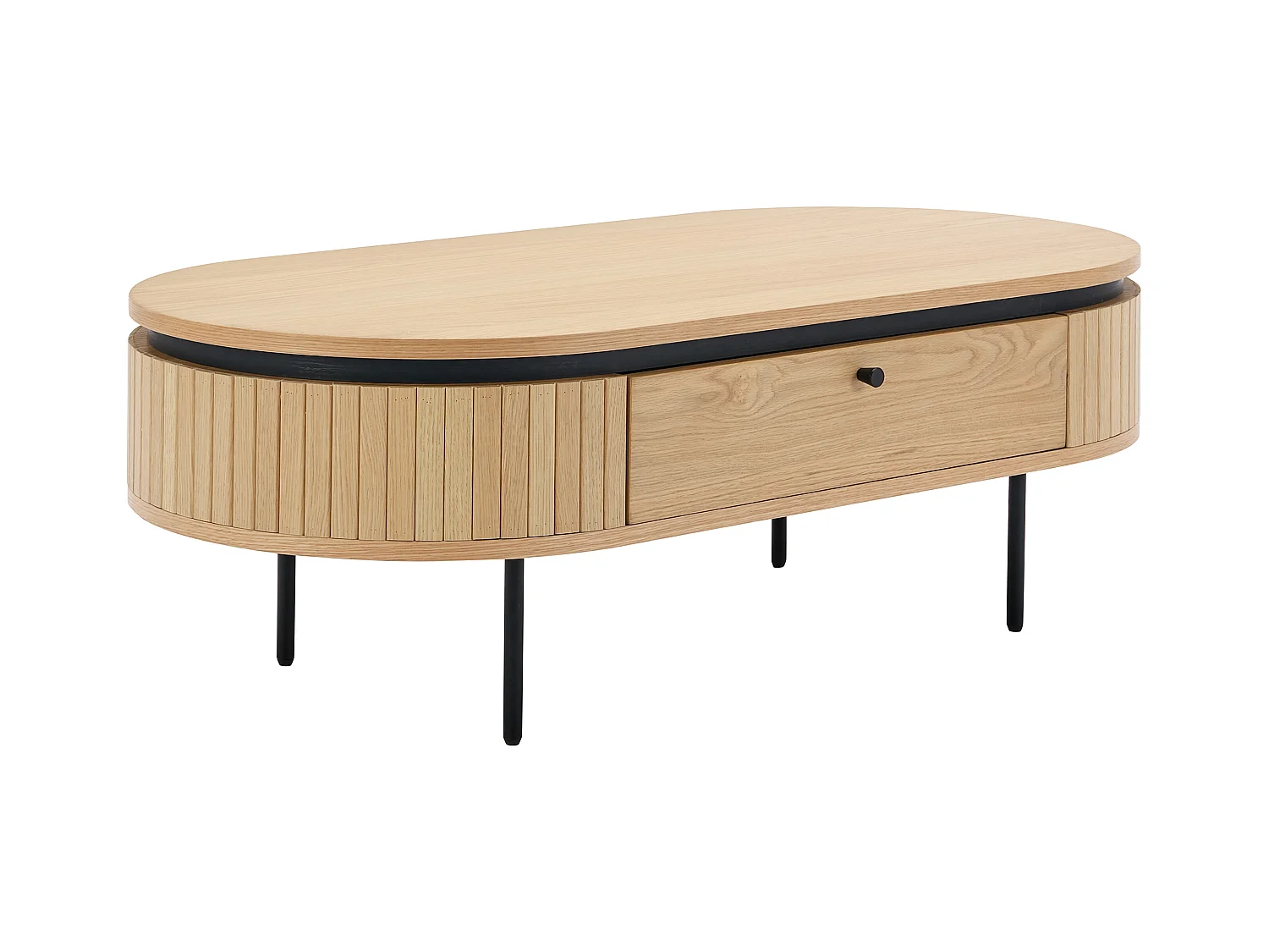 Mesa de centro con 2 cajones chapado en roble y metal - Natural claro y Negro - CARDIONA