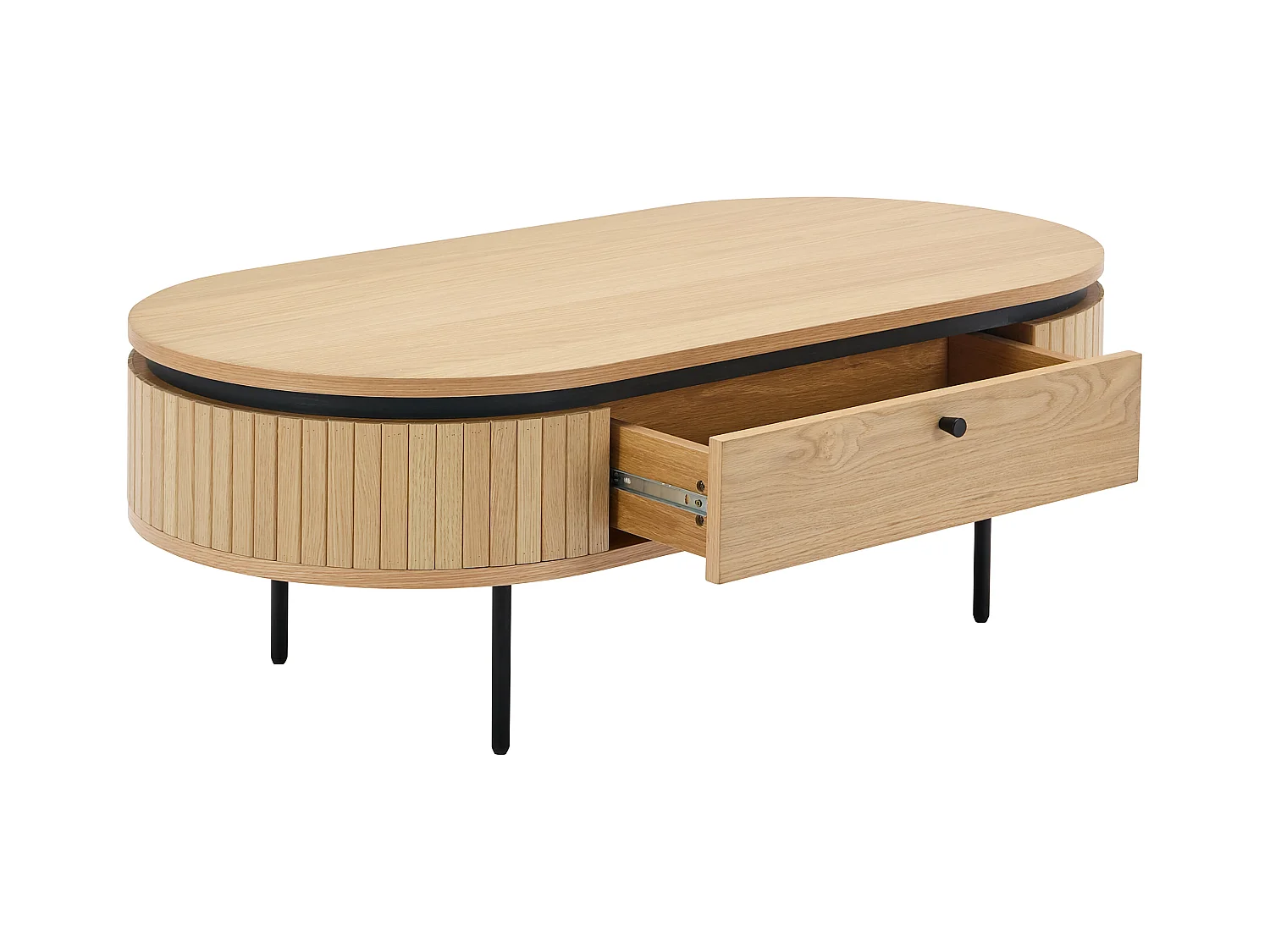 Mesa de centro con 2 cajones chapado en roble y metal - Natural claro y Negro - CARDIONA