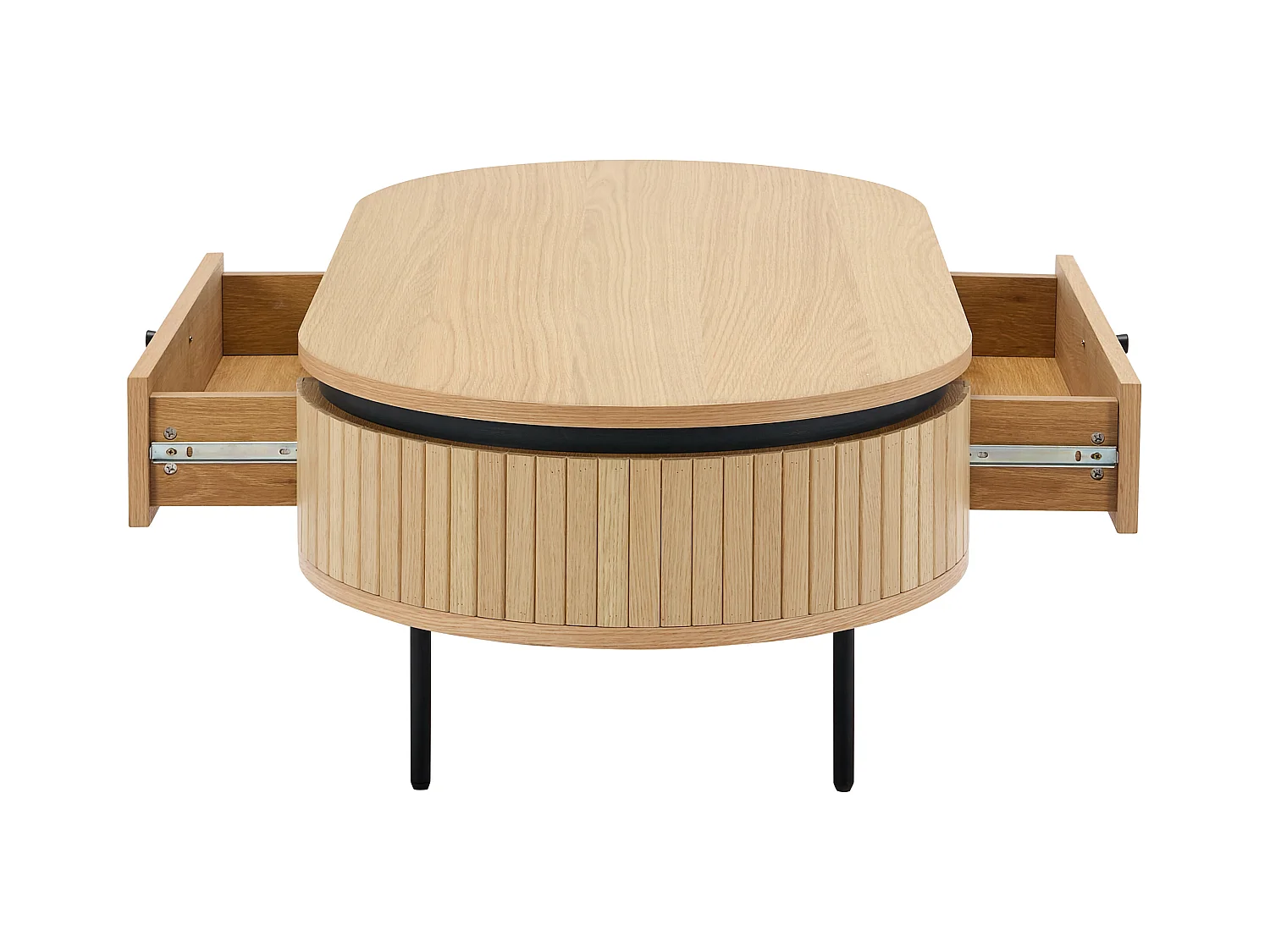 Mesa de centro con 2 cajones chapado en roble y metal - Natural claro y Negro - CARDIONA
