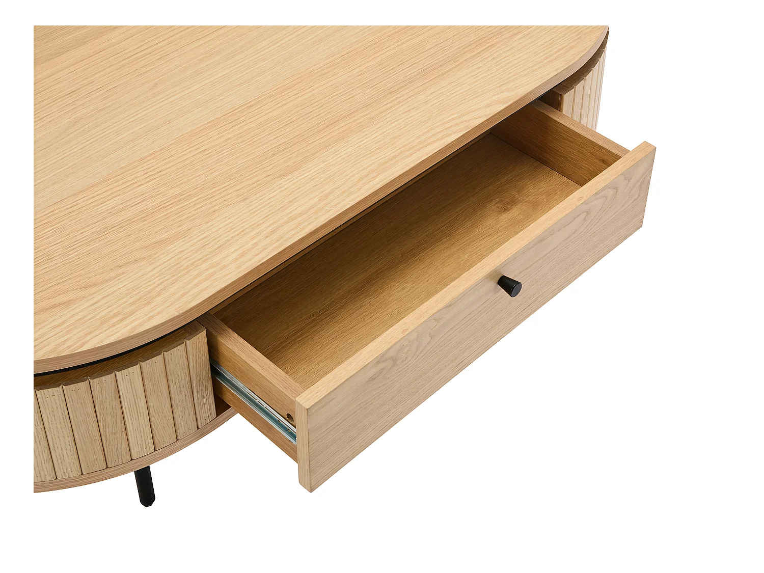 Mesa de centro con 2 cajones chapado en roble y metal - Natural claro y Negro - CARDIONA