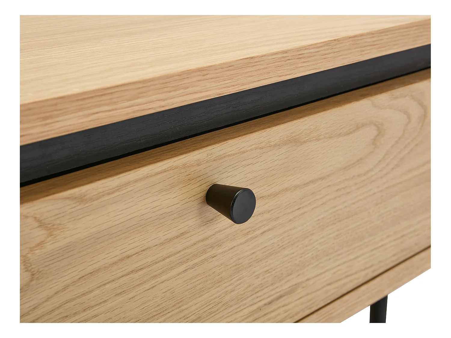 Mesa de centro con 2 cajones chapado en roble y metal - Natural claro y Negro - CARDIONA