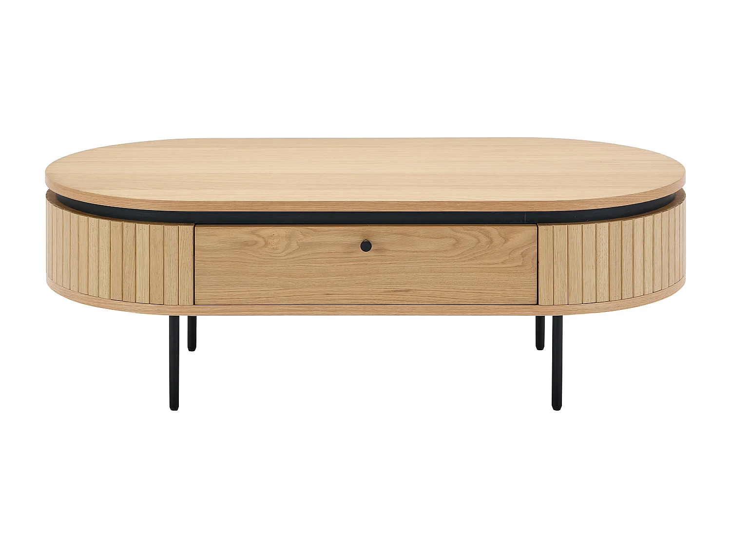 Table basse avec 2 tiroirs placage chêne et métal - Naturel clair et Noir - CARDIONA