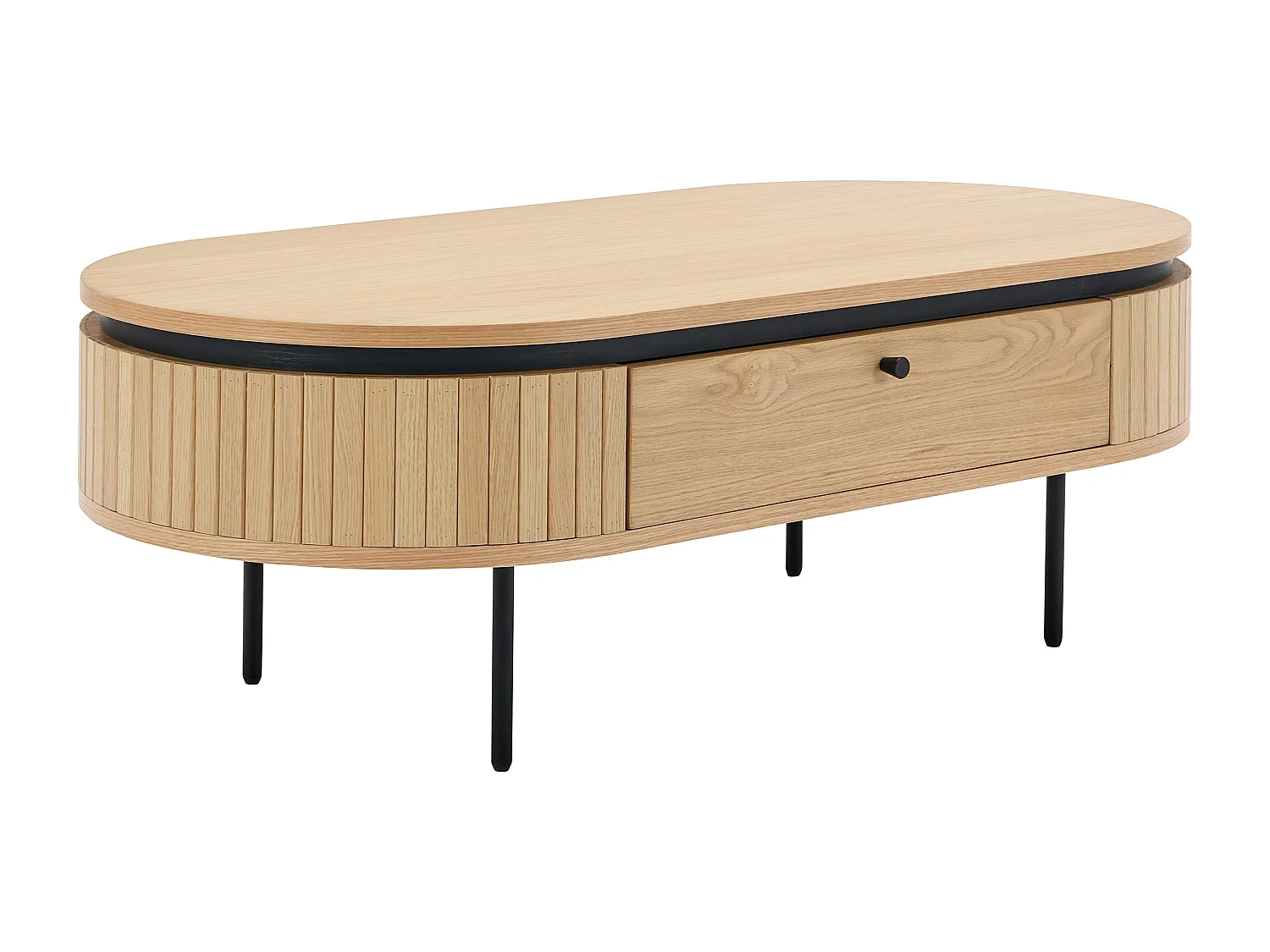 Table basse avec 2 tiroirs placage chêne et métal - Naturel clair et Noir - CARDIONA