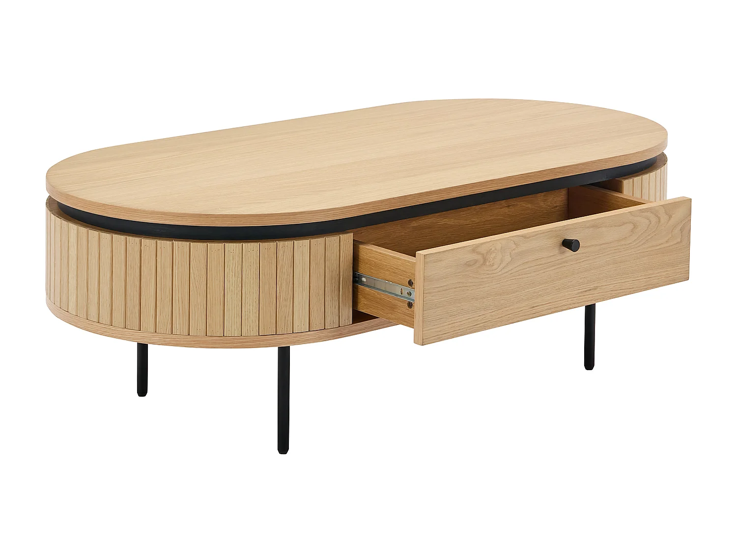 Table basse avec 2 tiroirs placage chêne et métal - Naturel clair et Noir - CARDIONA