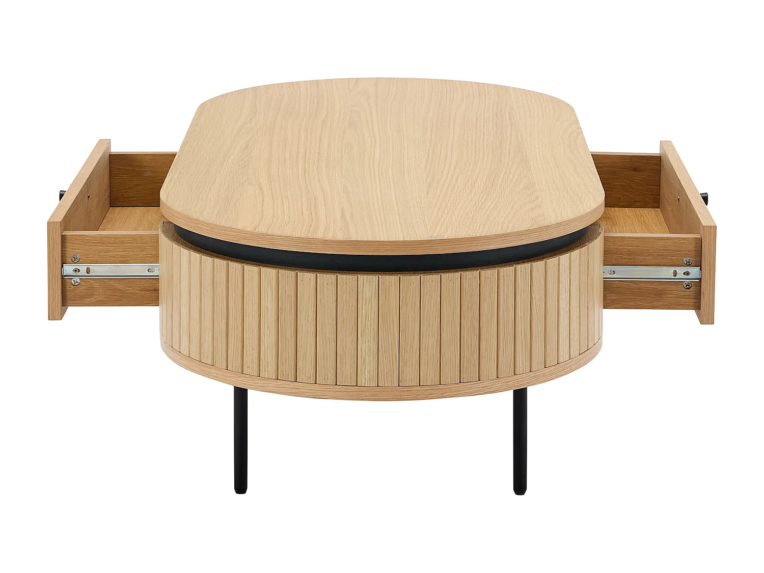 Table basse avec 2 tiroirs placage chêne et métal - Naturel clair et Noir - CARDIONA