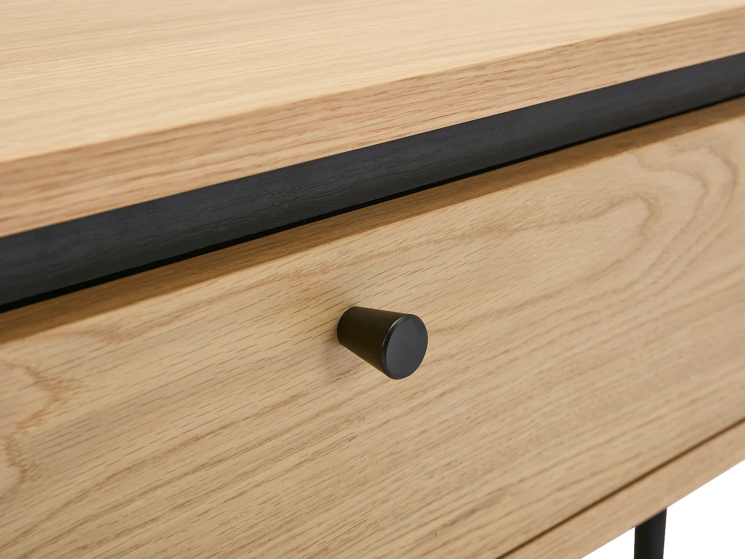 Table basse avec 2 tiroirs placage chêne et métal - Naturel clair et Noir - CARDIONA