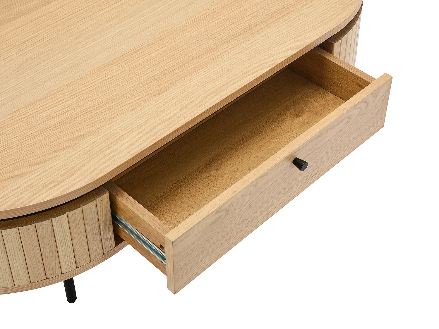 Table basse avec 2 tiroirs placage chêne et métal - Naturel clair et Noir - CARDIONA