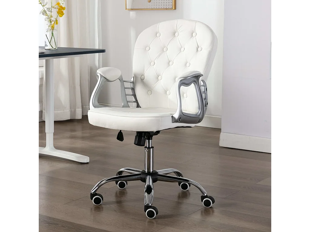 Cadeira de escritório giratória em couro artificial branco