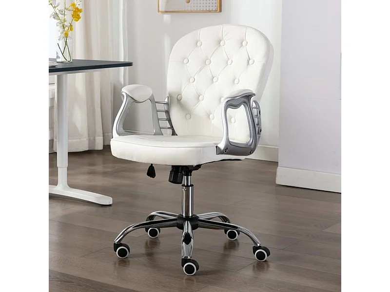 Cadeira de escritório giratória em couro artificial branco