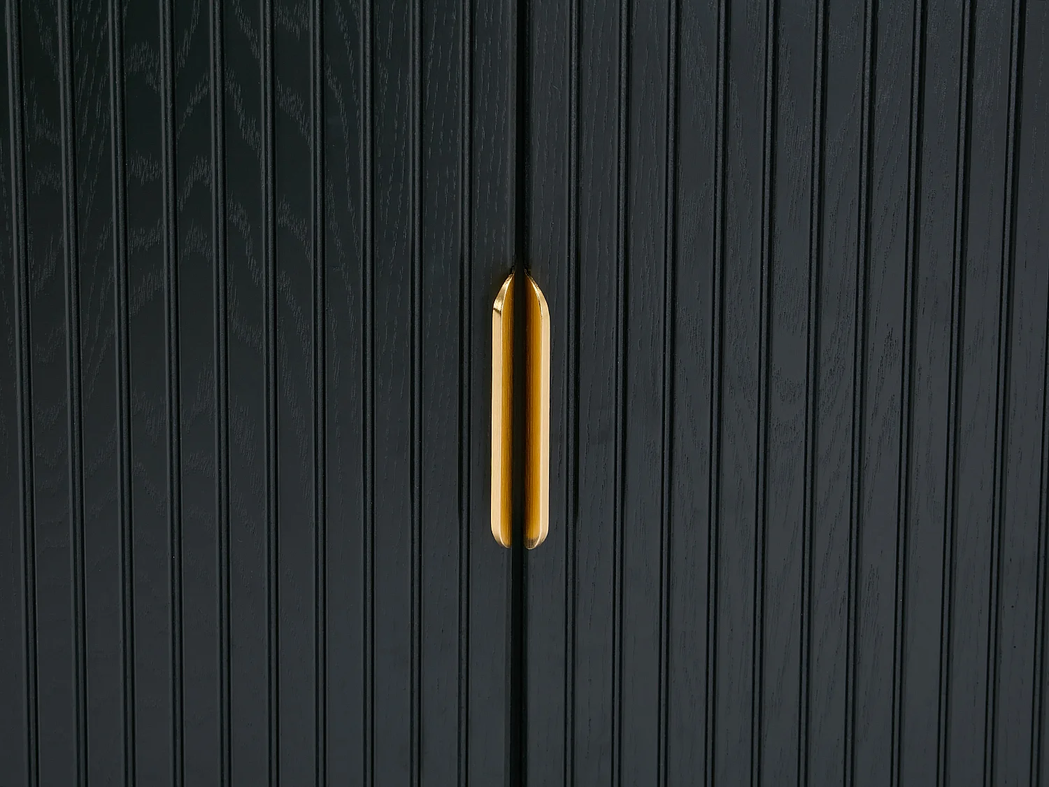 Buffet avec 2 portes et 3 tiroirs placage chêne et métal - Noir et Doré - SIRIOLA