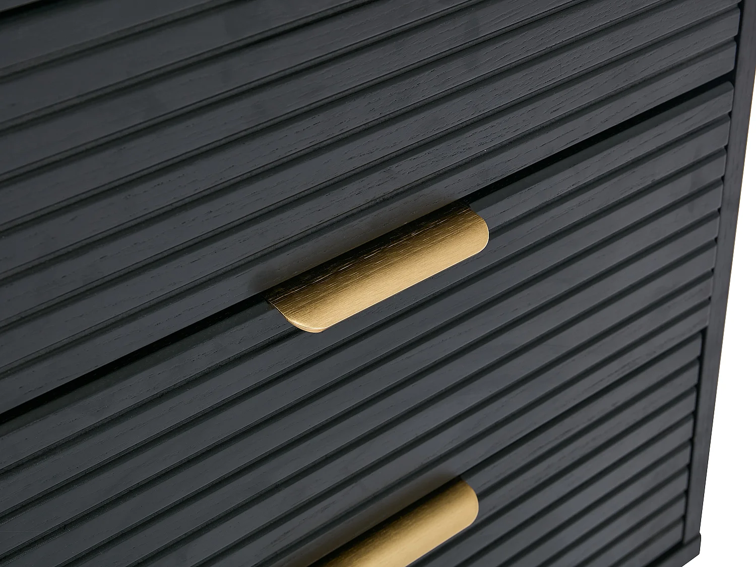 Buffet avec 2 portes et 3 tiroirs placage chêne et métal - Noir et Doré - SIRIOLA