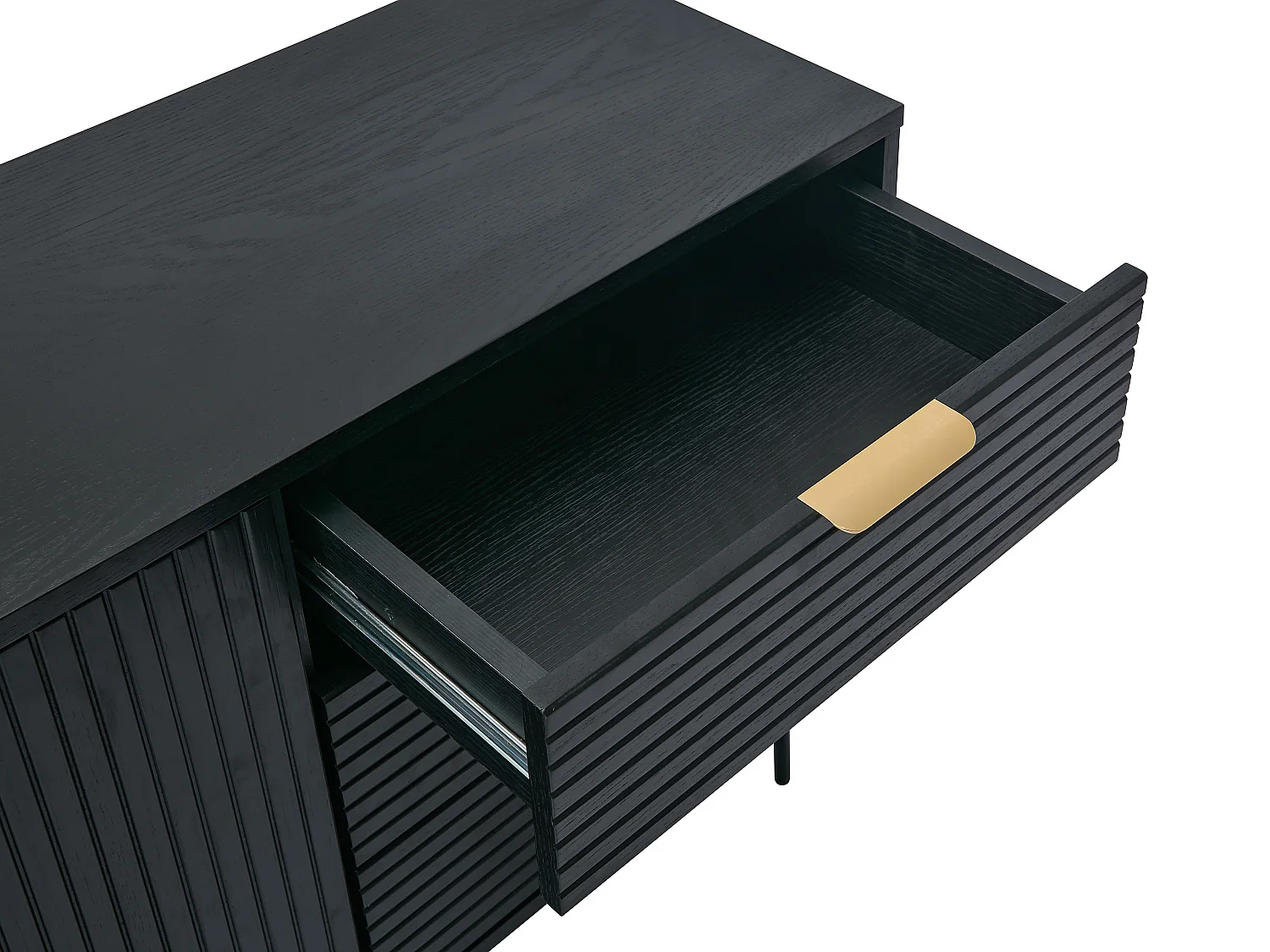 Buffet avec 2 portes et 3 tiroirs placage chêne et métal - Noir et Doré - SIRIOLA