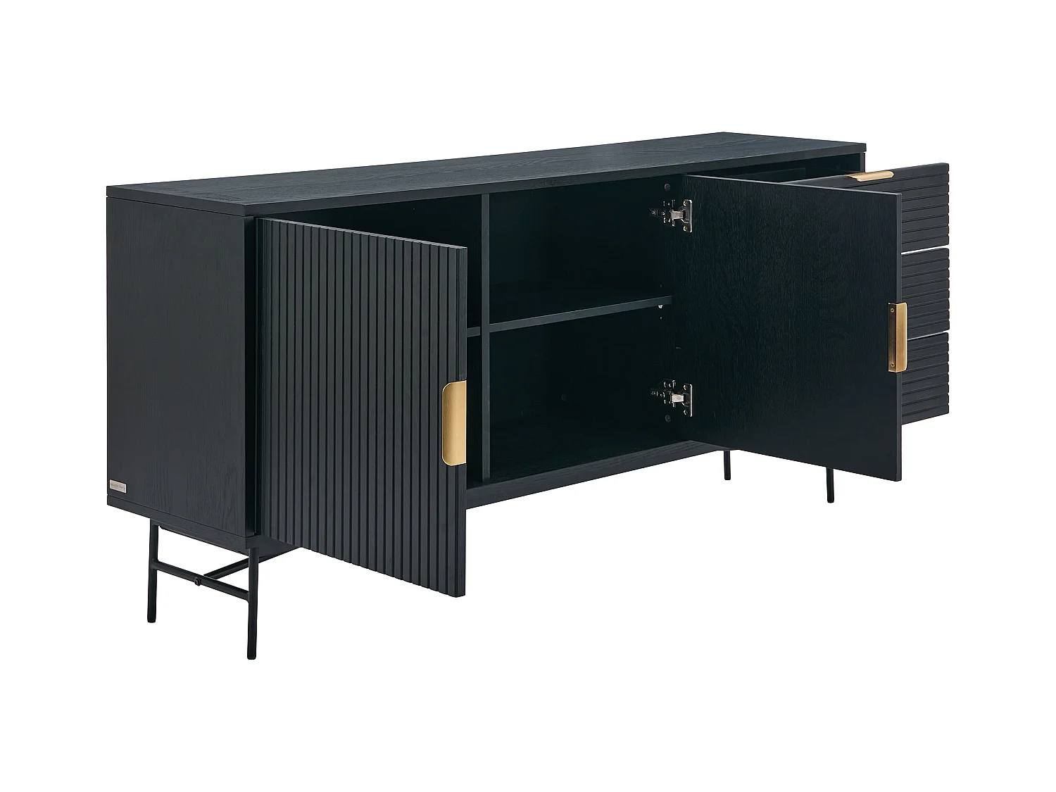 Buffet avec 2 portes et 3 tiroirs placage chêne et métal - Noir et Doré - SIRIOLA