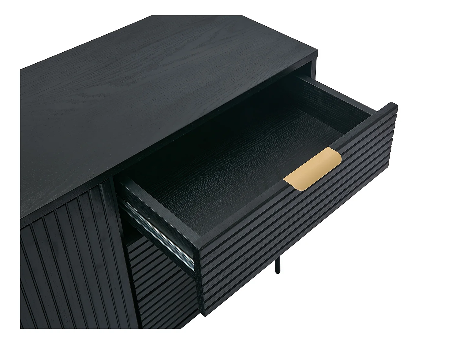 Buffet avec 2 portes et 3 tiroirs placage chêne et métal - Noir et Doré - SIRIOLA