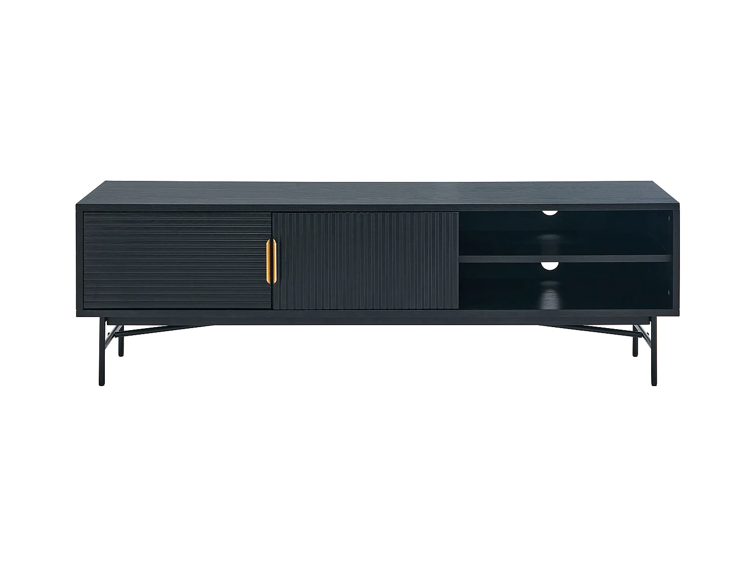 Mueble TV con 2 puertas y 2 estantes chapado en roble y metal - Negro y Dorado - SIRIOLA