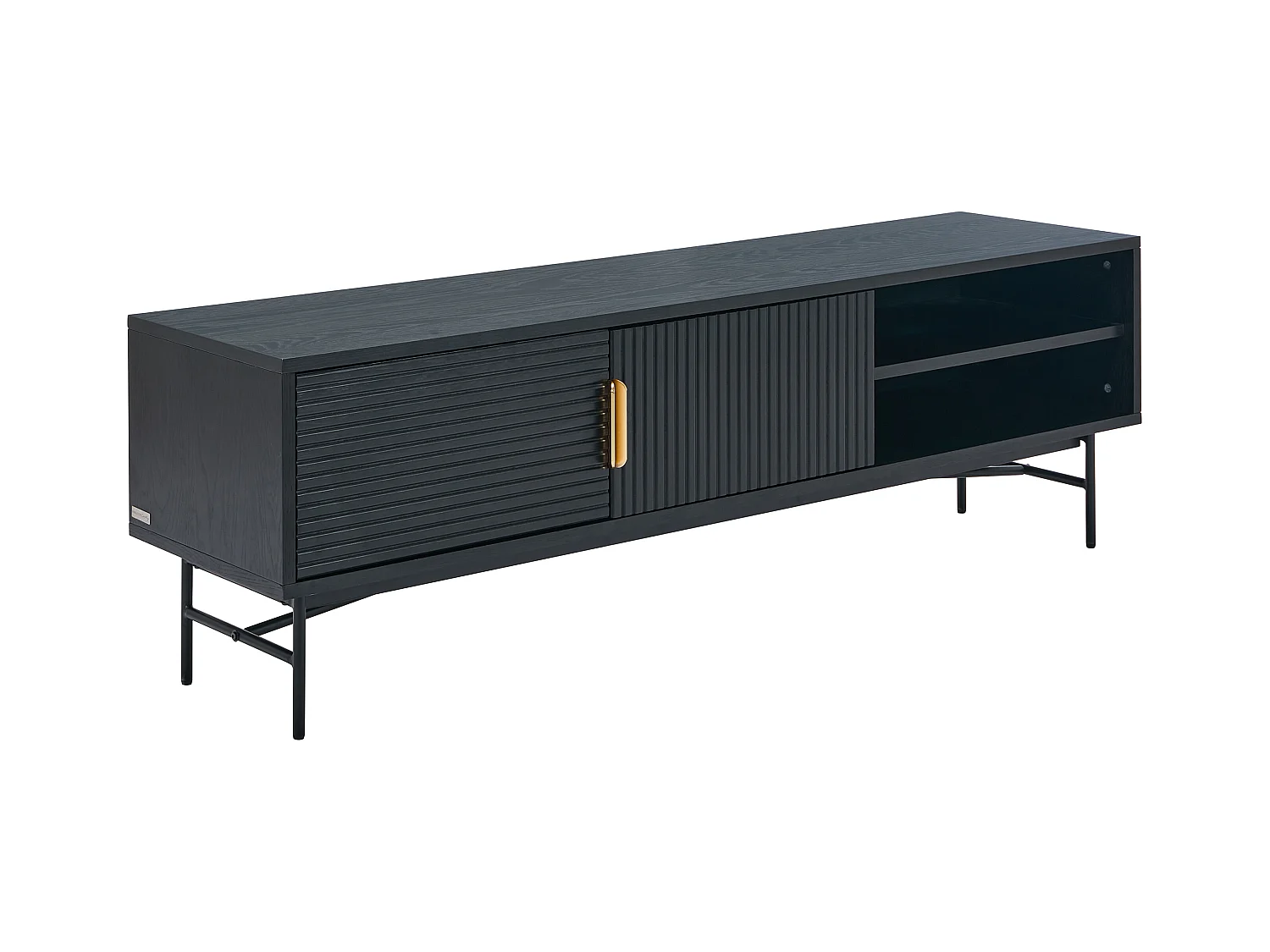 Mueble TV con 2 puertas y 2 estantes chapado en roble y metal - Negro y Dorado - SIRIOLA