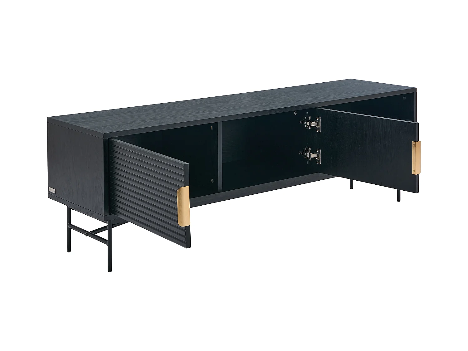 Mueble TV con 2 puertas y 2 estantes chapado en roble y metal - Negro y Dorado - SIRIOLA