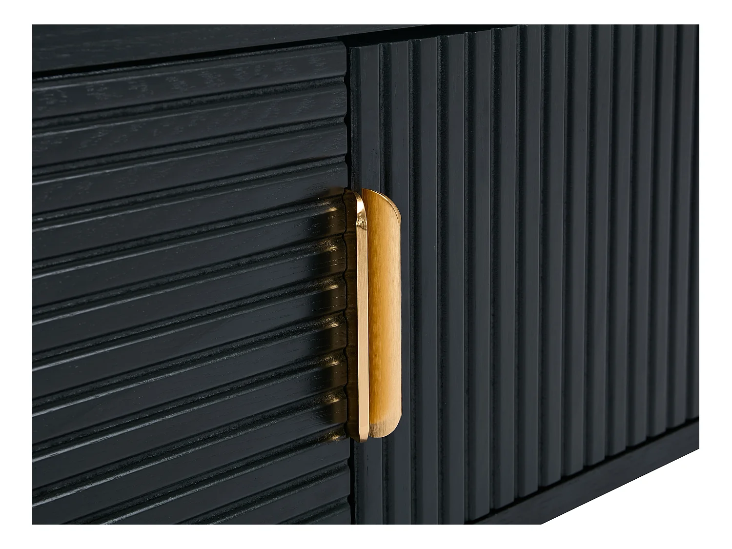 Mueble TV con 2 puertas y 2 estantes chapado en roble y metal - Negro y Dorado - SIRIOLA