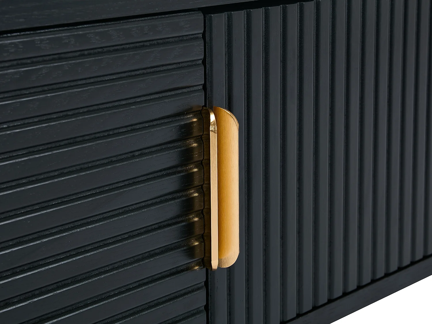 TV-möbel med 2 dörrar och 2 nischer i ekfaner och metall - Svart och Guld - SIRIOLA