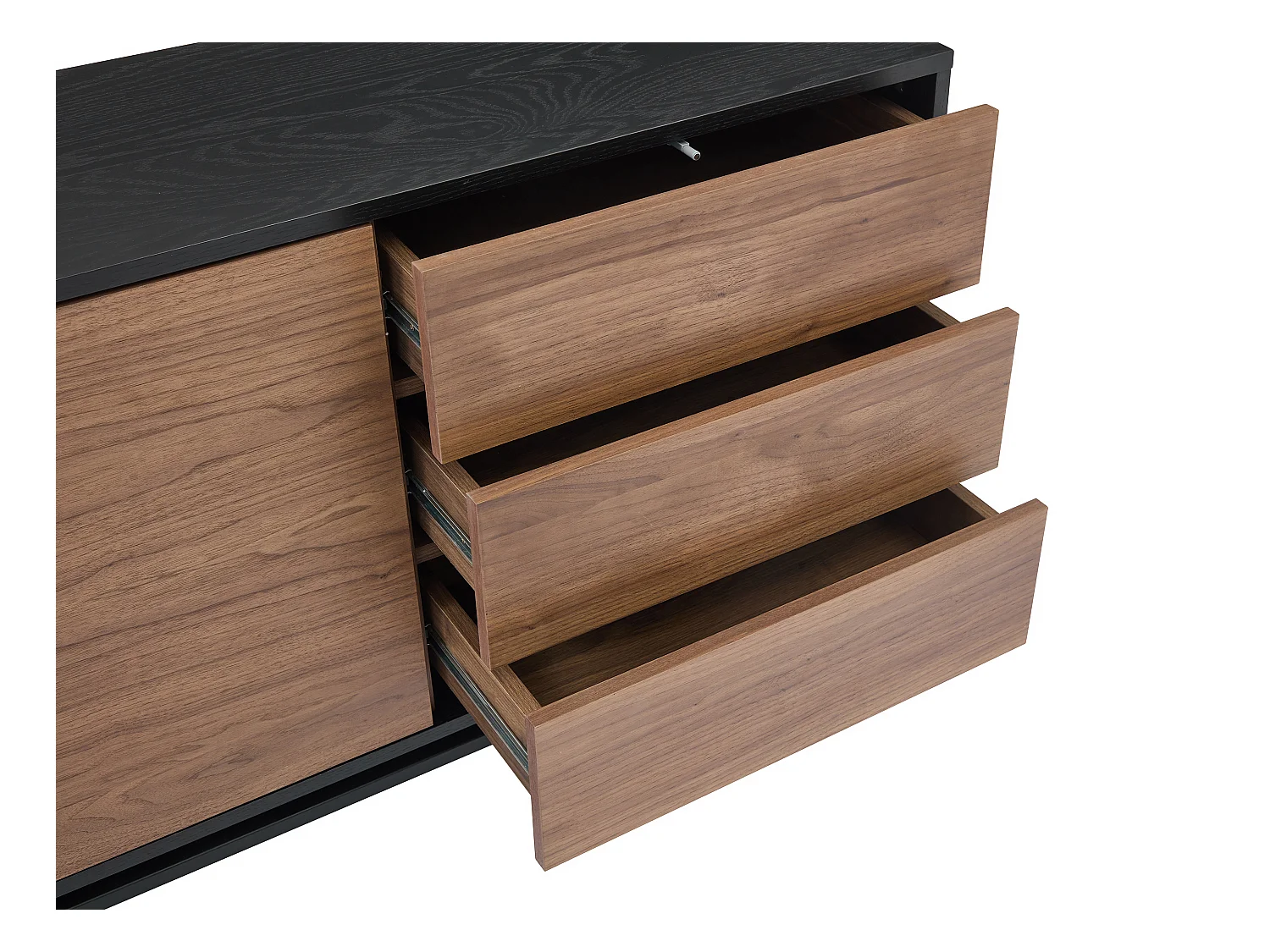 Sideboard mit 2 Türen & 3 Schubladen - Nussbaumfurnier & Metall - Holzfarben dunkel & Schwarz - ZINORI