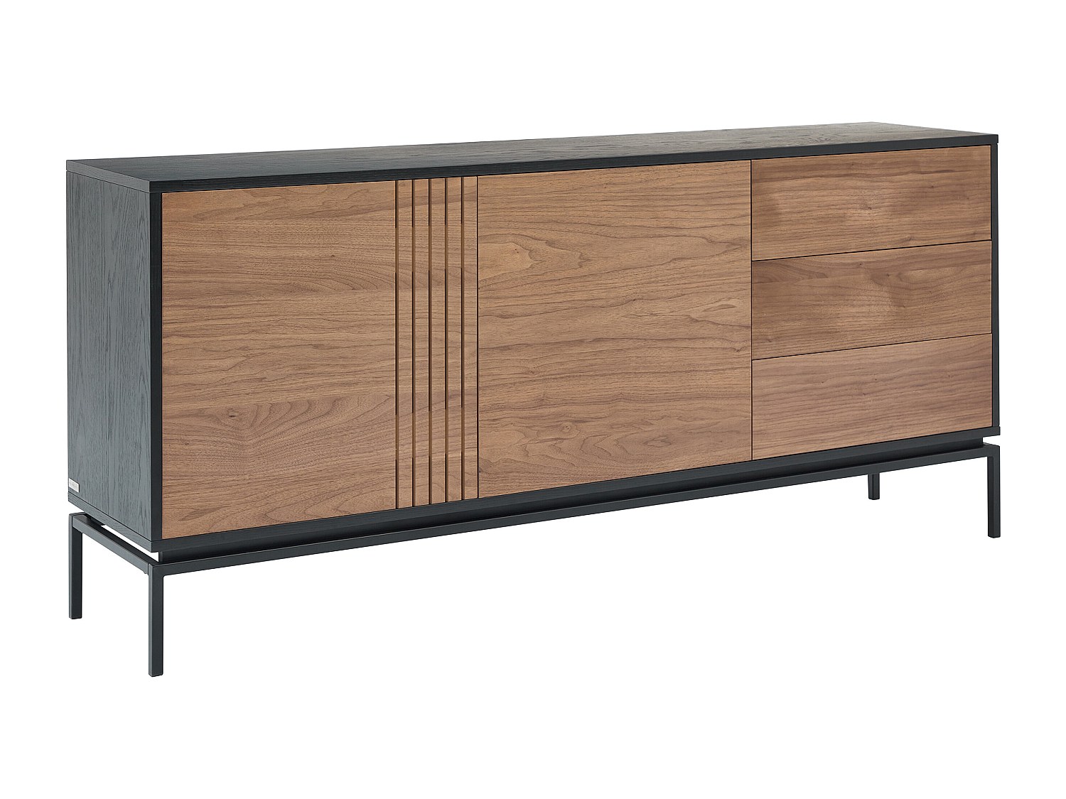 Sideboard mit 2 Türen & 3 Schubladen - Nussbaumfurnier & Metall - Holzfarbe günstig online kaufen