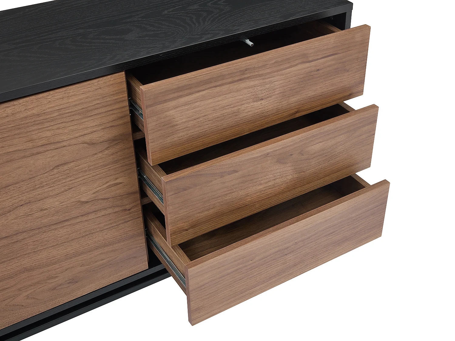 Sideboard mit 2 Türen & 3 Schubladen - Nussbaumfurnier & Metall - Holzfarben dunkel & Schwarz - ZINORI