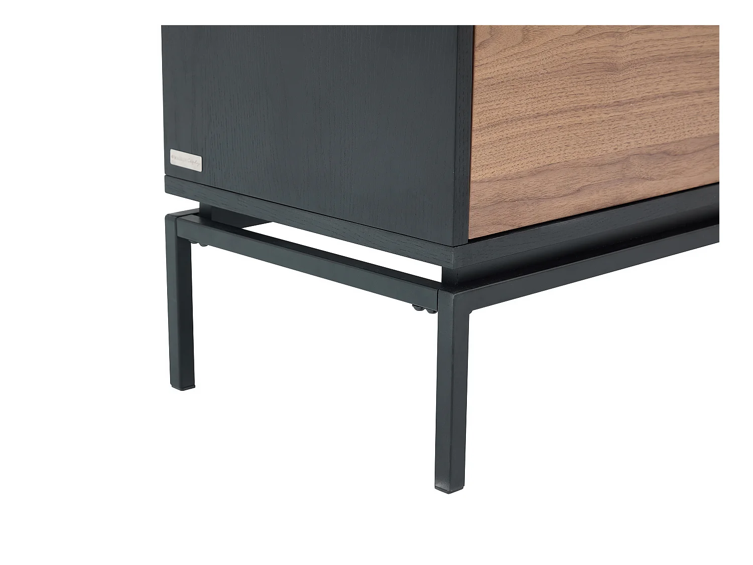 Meuble TV avec 2 portes, 1 tiroir et 1 niche placage noyer et métal - Naturel foncé et Noir - ZINORI