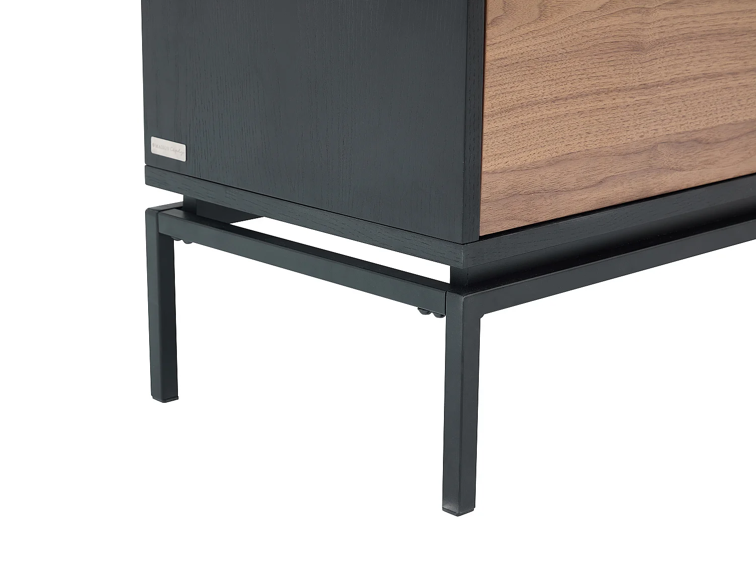 TV-Möbel mit 2 Türen, 1 Schublade & 1 Ablagefach - Nussbaumfurnier & Metall - Holzfarben dunkel & Schwarz - ZINORI