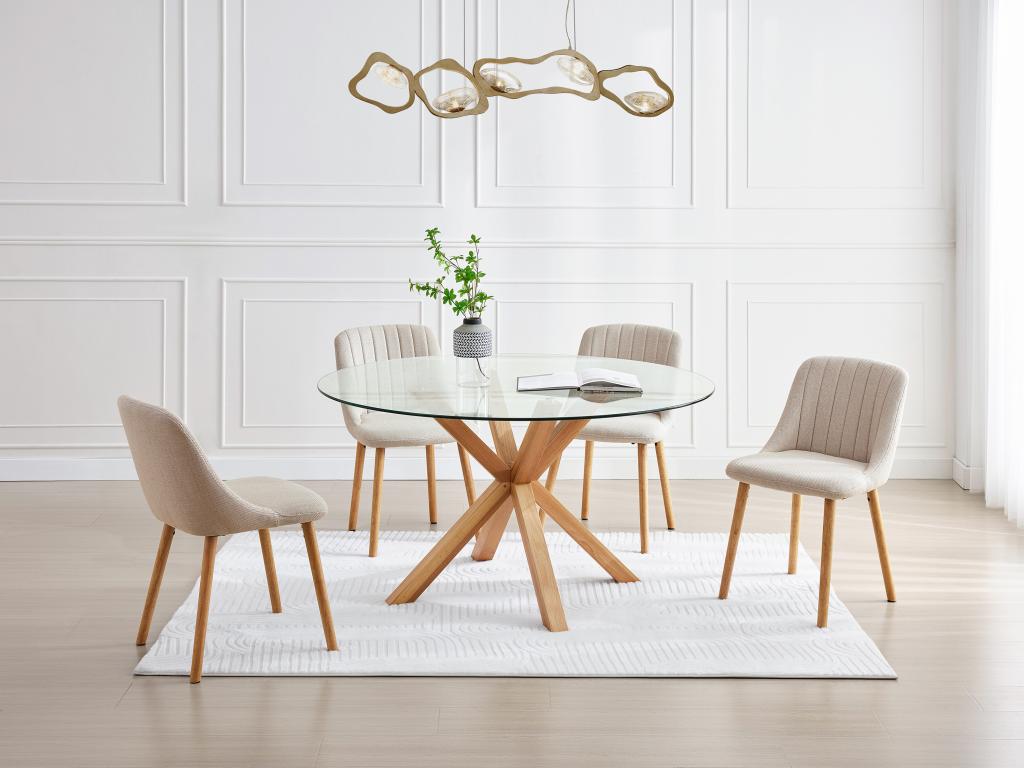 Esstisch rund - 4 Personen - Sicherheitsglas & Eichenholz - Transparent - L günstig online kaufen